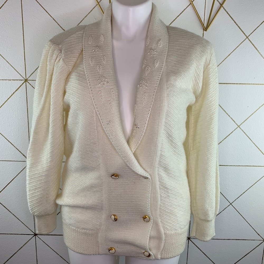 Double Breasted Embellished Balloon Sleeve Cardi